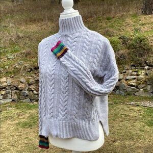 💐🌈 Boden Cable Knit Sweater with Colorful Rainbow Cuffs - Hi / Lo Hem 😊